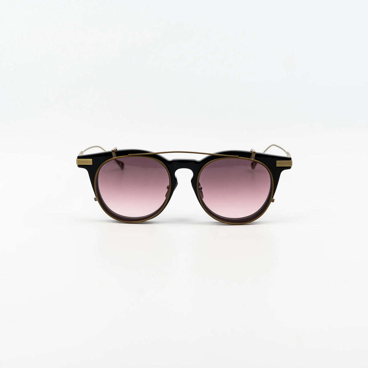 LUNARO, BLACK AND GOLD / DARK RASPBERRY LENS, front view